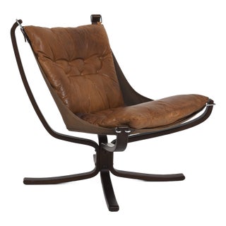 Vintage Brown Leather Falcon Lounge Chair by Sigurd Ressell for Vatne Møbler, Norway, 1970s For Sale