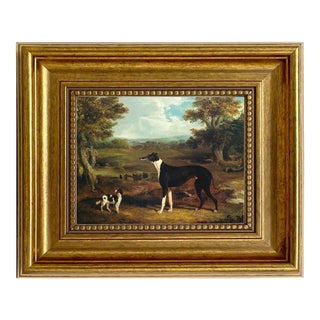 Greyhound and King Charles Spaniel Print on Canvas in Antiqued Gold Frame- 5x6 Framed to 8-1/2" X 9-1/2" For Sale