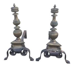 Early Andirons With Cherub Heads and Faces