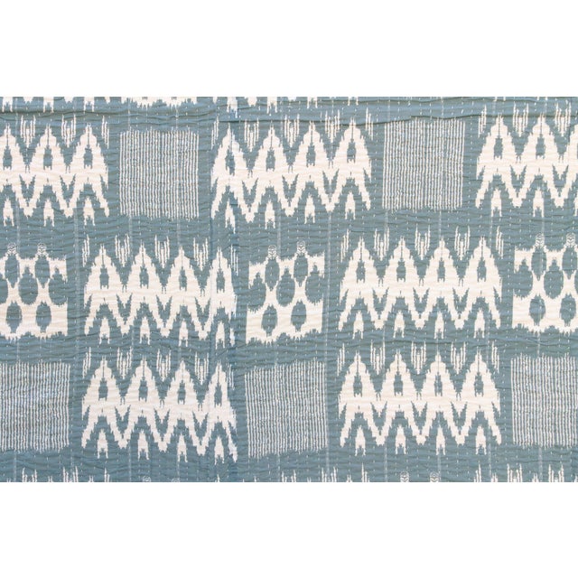 Coastal Ikat Indian Block Print Coverlet For Sale - Image 4 of 7