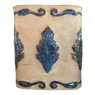 Handmade Tan and Blue Pottery Vase For Sale