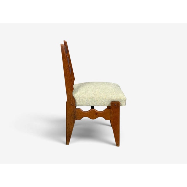 Guillerme & Chambron, Dining Chairs, Oak, Green Fabric, France, 1950s For Sale - Image 10 of 11