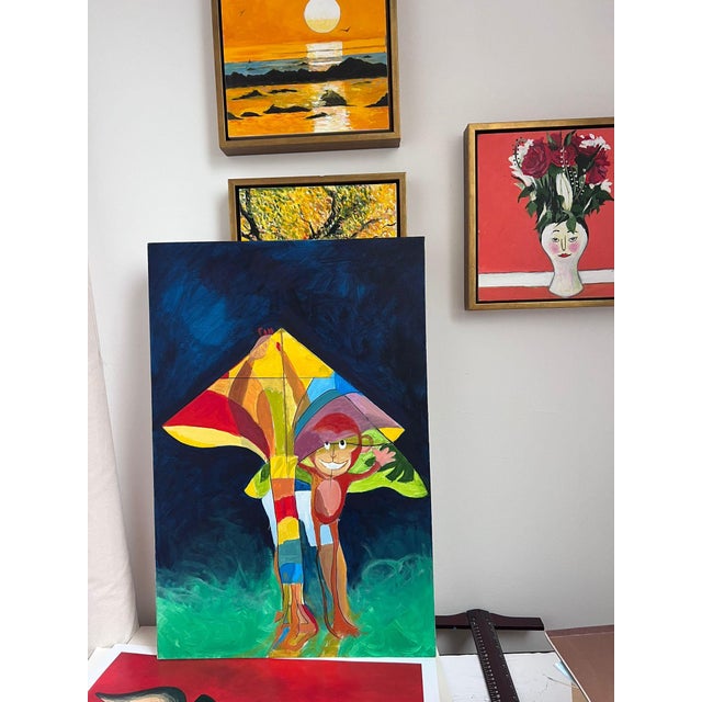 2020s Picassoesque Kite Abstract Expressionism Acrylic Painting by Shabs Beigh For Sale - Image 5 of 8