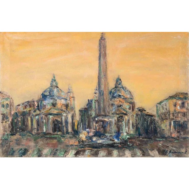 1990s Pino Romanò, An Afternoon in Piazza del Popolo, Oil Painting, 1990s For Sale - Image 5 of 5