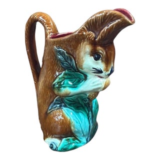 French Majolica Squirrel Pitcher Orchies, Circa 1890 For Sale