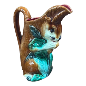 French Majolica Squirrel Pitcher Orchies, Circa 1890
