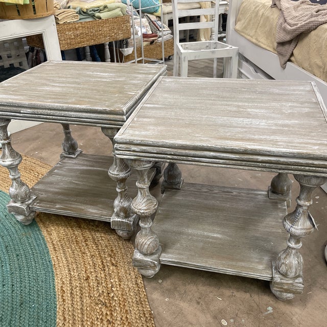 Pair of Vintage Distressed Wooden End Tables For Sale - Image 6 of 10