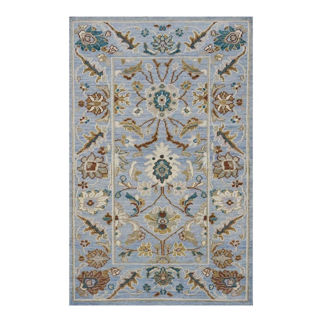 Afghan Wool Sultanabad Masters 3 x 5 Blue, Teal, Tan & Ivory Handmade Area Rug #1143298 For Sale