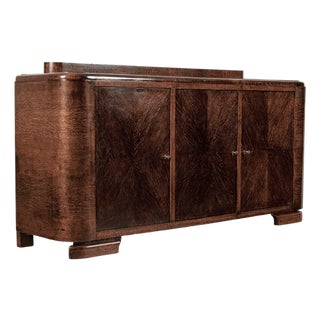 Antique French Art Deco Wood Parquetry Sideboard Cabinet by Adolphe Chanaux (Attr) For Sale