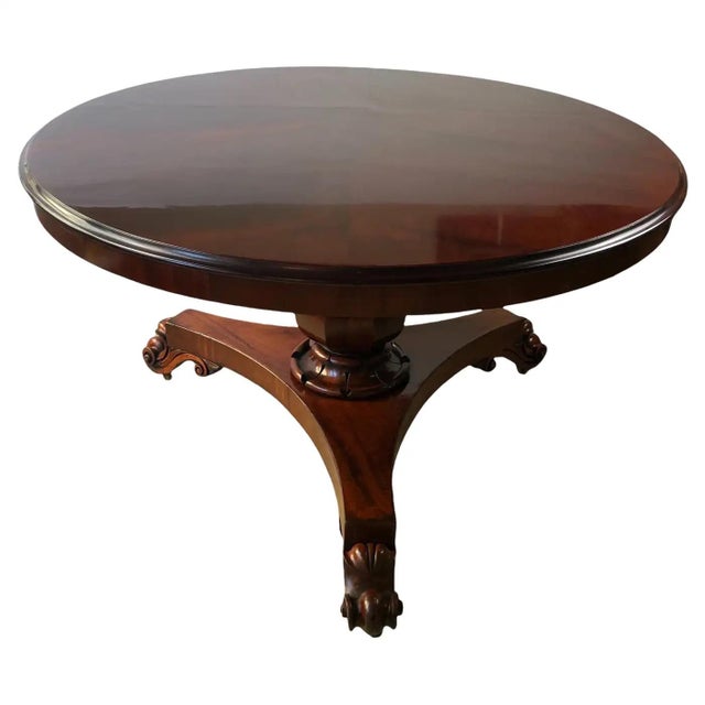 49" English Georgian Center Table, 19th Century Round Mahogany Pedestal Table For Sale - Image 15 of 16