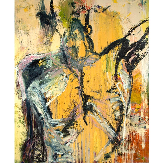 Oil painting on linen with natural wooden custom Frame Title: Yellow Ecstasy Large scale and dramatic artwork. Reds ,...