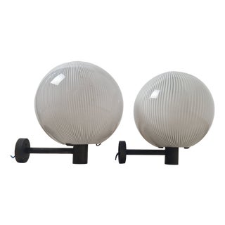 Wall Lamps in White Sphere Fabric Model and Brass Frame by Venini Murano, 1960s, Set of 2 For Sale