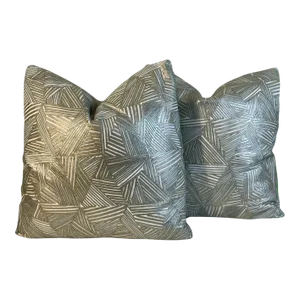 Pierre Frey “Atlantique Argent” Feather/Down Fill Pillows- A Pair 22”/22”