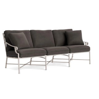 Brown Jordan Venetian Sofa, Dove frame with Fusion Charcoal fabric For Sale