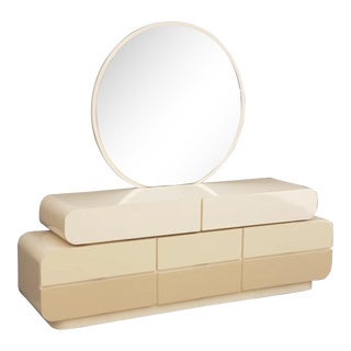 1980's Postmodern Space Age Tri-Tone Cascading Vanity Dresser - Set of 2 For Sale