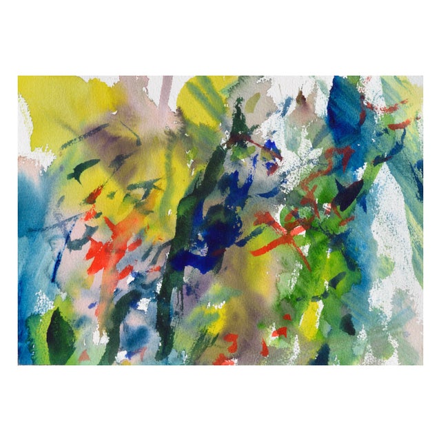 1980s Vintage Yellow & Green Abstract Watercolor by Les Anderson For Sale - Image 5 of 5