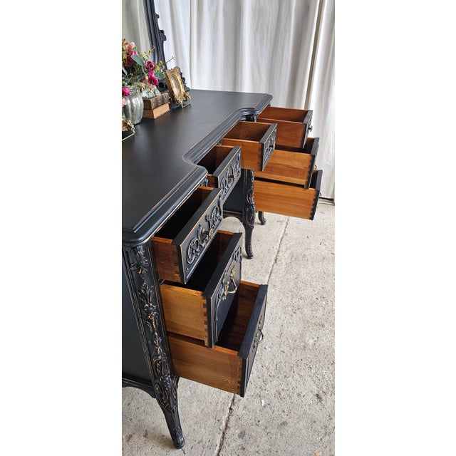 Black Vanity With Chair, 1930s Parisian, Romantic Style For Sale - Image 13 of 18