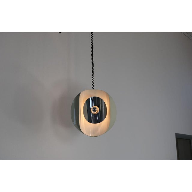 Metal Italian Space Age Hanging Lamp with White Painted, Metal & Chrome Shields, 1970s For Sale - Image 7 of 18