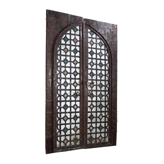 Antique Indian Teakwood and Painted Iron Compound Door For Sale In Santa Fe - Image 6 of 6