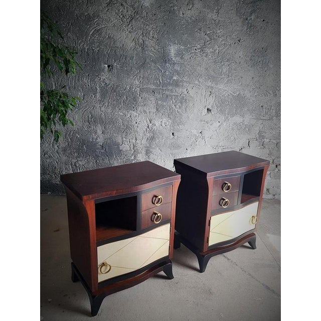 1930s Art Deco Bedside Tables with Parchment Details, France, 1930s, Set of 2 For Sale - Image 5 of 18