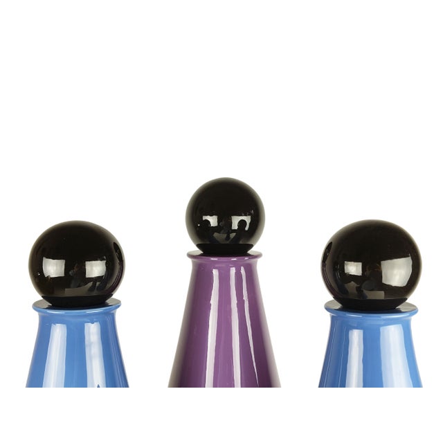 Postmodern Glazed Ceramic Decorative Bottles by L. Boscolo for Forma & Luce, 1980s, Set of 4 For Sale - Image 3 of 16