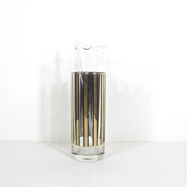 Mid-Century Modern Mid Century Modern Cocktail Mixer With Stir Stick Culver 24k Gold and Black Striped Glass, Signed For Sale - Image 3 of 11