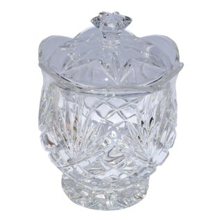Mid 20th Century Waterford Style Boho Chic Heavy Crystal Bonbonniere Cookie Jar Bowl For Sale