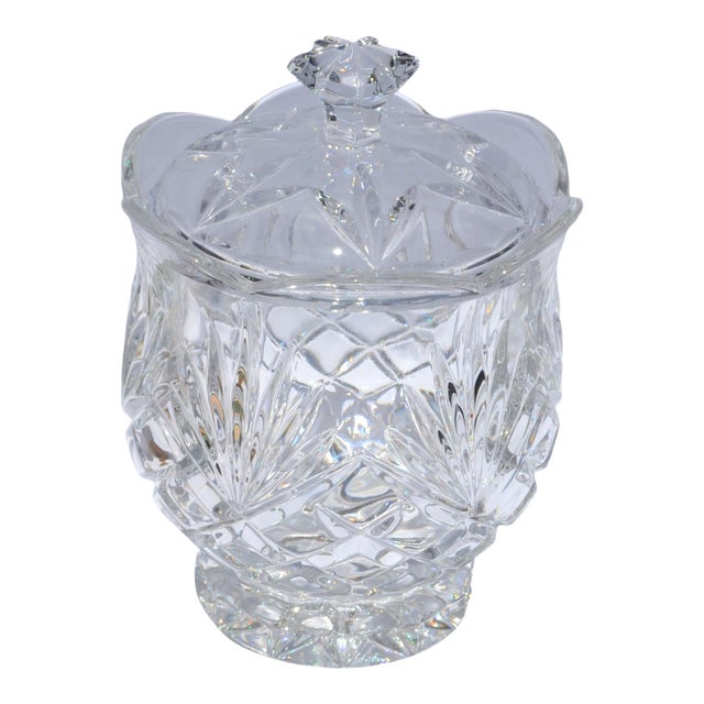 Mid 20th Century Waterford Style Boho Chic Heavy Crystal Bonbonniere Cookie Jar Bowl For Sale