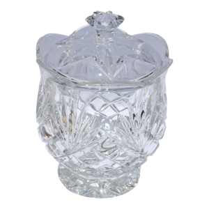 Mid 20th Century Waterford Style Boho Chic Heavy Crystal Bonbonniere Cookie Jar Bowl