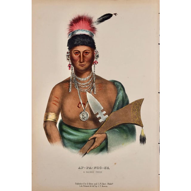 This is an original 19th century hand-colored McKenney and Hall lithograph of a Native American entitled "Ap-Pa-Noo-Se, A...