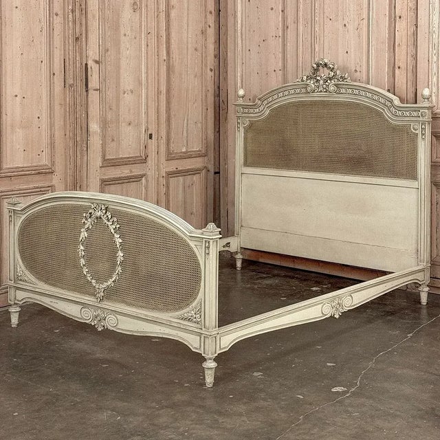 French 19th Century French Louis XVI Painted Queen Bed With Caning For Sale - Image 3 of 18