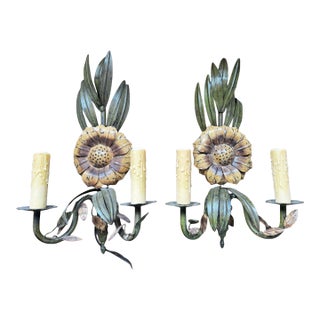 Vintage Tole Sunflower Sconces - a Pair For Sale