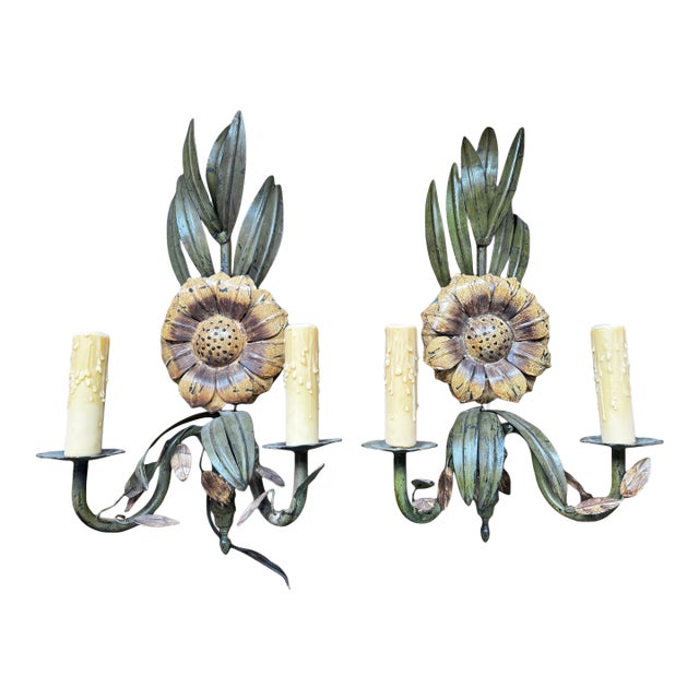 Vintage Tole Sunflower Sconces - a Pair For Sale