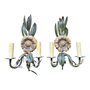 Vintage Tole Sunflower Sconces - a Pair