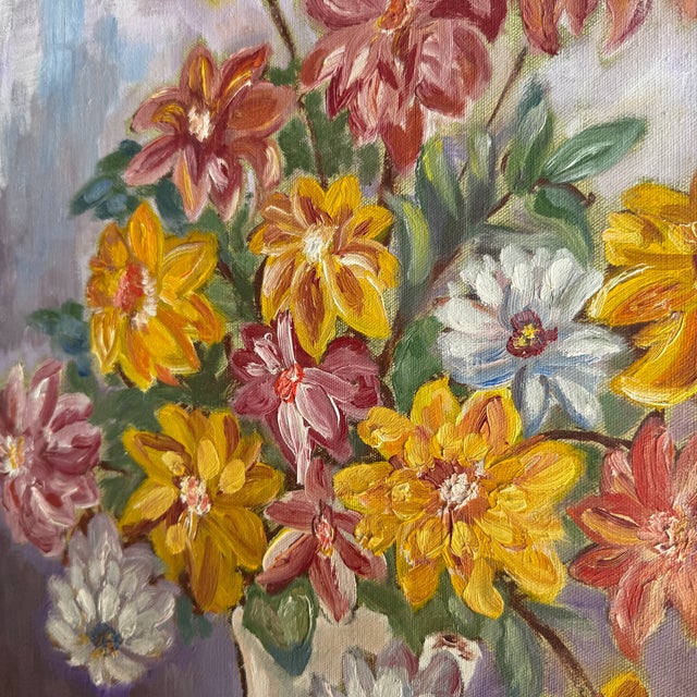 Textile 1970s Mid Century Impressionist Floral or Botanical Oil on Canvas Painting For Sale - Image 7 of 10