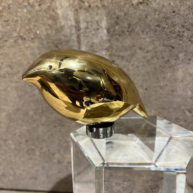 1970s Abstract Bronze Bird Sculpture Crystal Base For Sale - Image 4 of 8