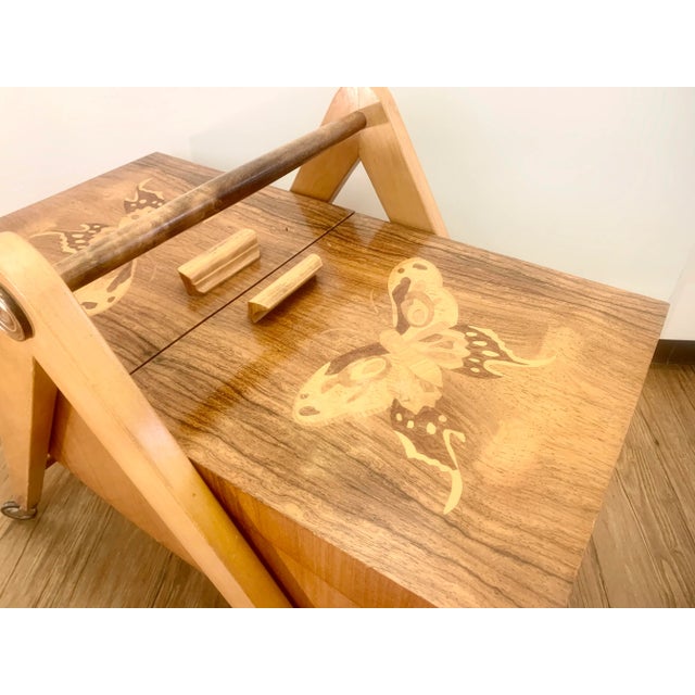 Mid-Century Marquetry Sewing Table, in Very Good conditions. Designed 1960 to 1969