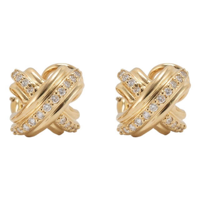 Vintage Tiffany & Co. X 18k Yellow Gold 0.53ctw Diamond Clip on Earrings, Pair For Sale
