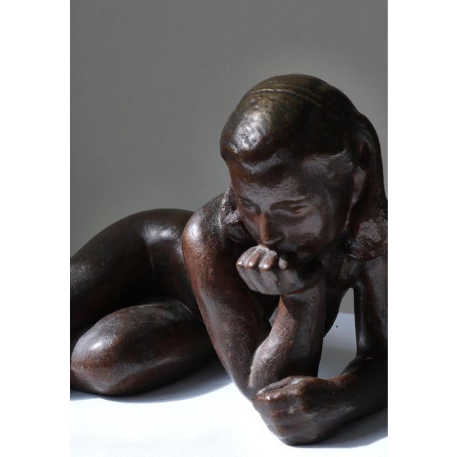 Woman Sculpture Patinated Bronze attributed to Johannes Hansen, Denmark, 1940s For Sale - Image 16 of 18