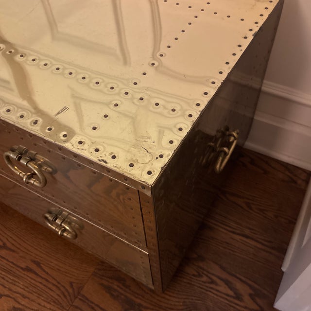 1970s Vintage Sarreid Spain Brass Clad 2 Drawer Chest Copper Nails Bun Feet For Sale - Image 5 of 10