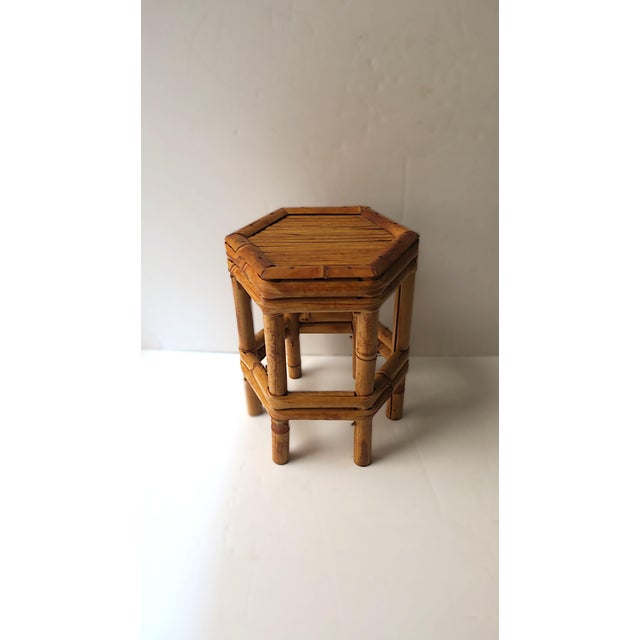Wood Wicker Bamboo Pedestal Plant or Drink Stand For Sale - Image 7 of 11