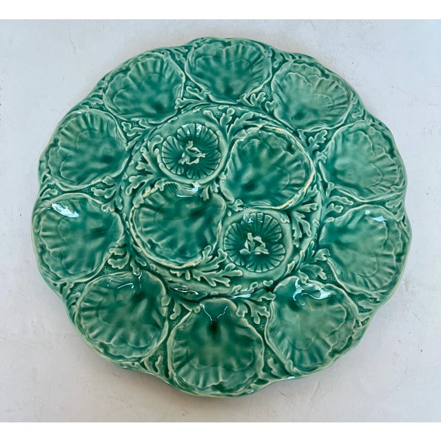 Teal Vintage Gien Large Oyster Platter/Plate For Sale - Image 8 of 12