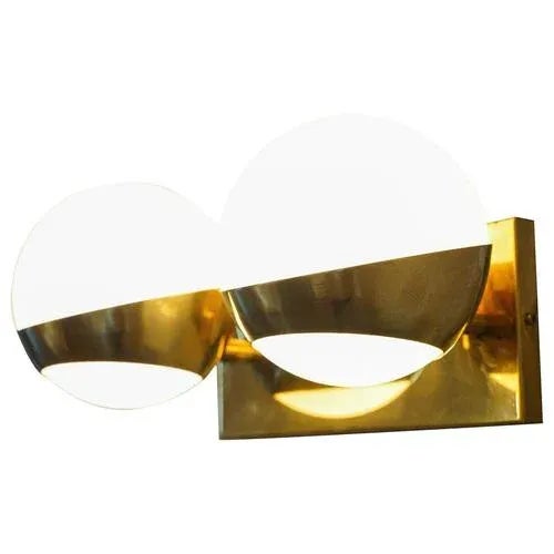 Siderale Twin Shades Brass and Lattimo Glass Sconce by Silvio Piattelli For Sale - Image 13 of 13