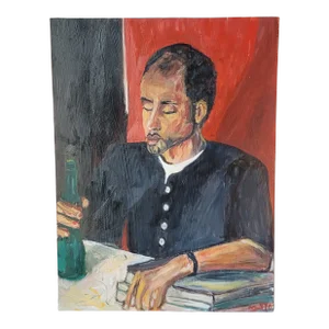 Portrait "Deep in Thought" Expressionist Oil Painting by Rosemary Rabut 18x24