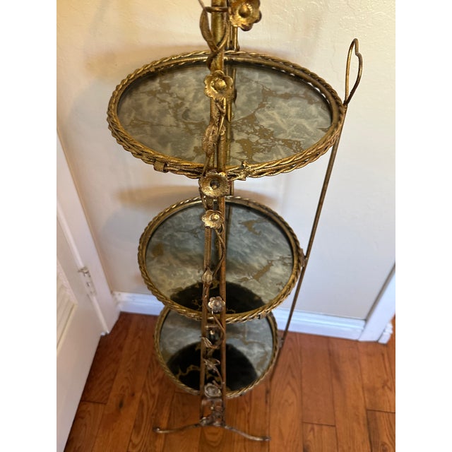 Gold 1950s Italian Gold Gilt Étagère Three-Tiers Foldable Serving Tray Table For Sale - Image 8 of 14