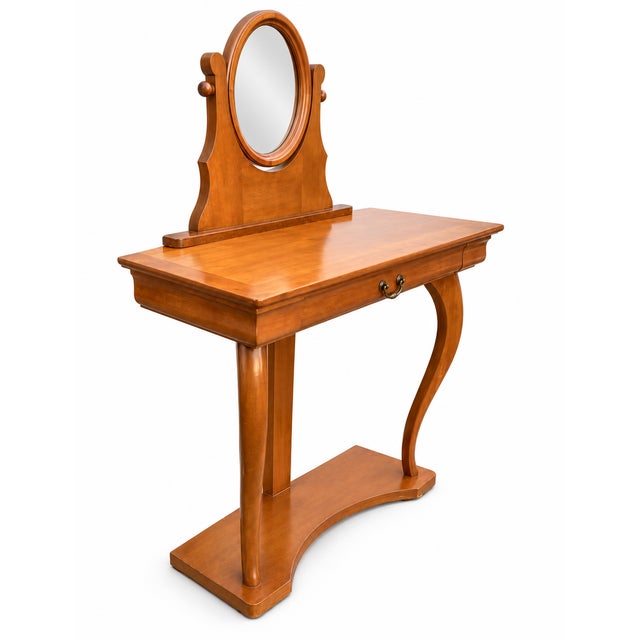 Cherrywood Console Dressing Table with Adjustable Oval Mirror, 1970s For Sale - Image 4 of 11