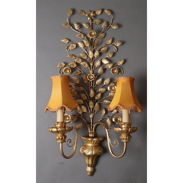 Hollywood Regency Floral Golden Wall Light, Florence, Italy, 1960s For Sale - Image 10 of 15