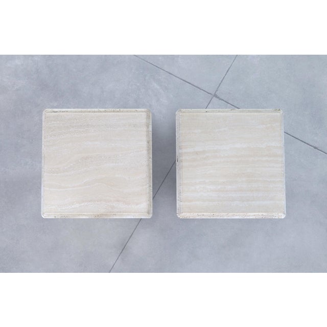 1980s Vintage Italian Modern Travertine Side Tables With Bullnose Edge, 1980s For Sale - Image 5 of 13