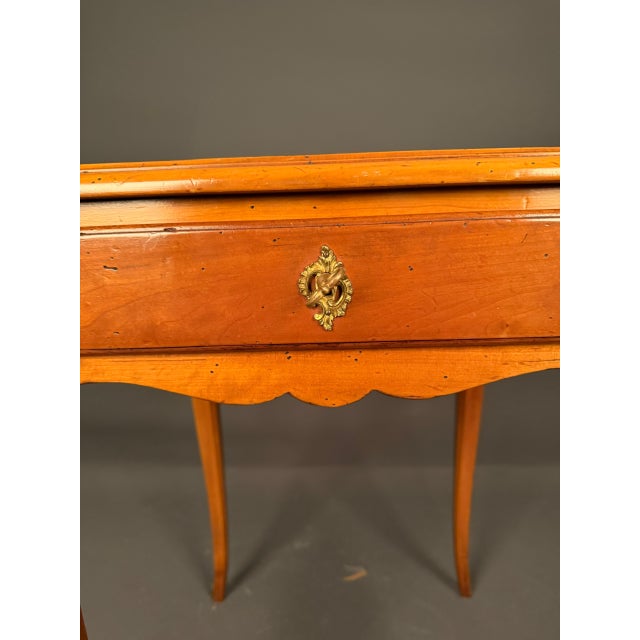 Early 20th Century French Louis XV Style Cherry Wood Side Table With Leather Top, Circa 1920 For Sale - Image 5 of 17