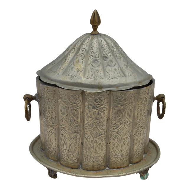 Early 20th Century Moroccan Engraved Brass Tea Caddy Box For Sale
